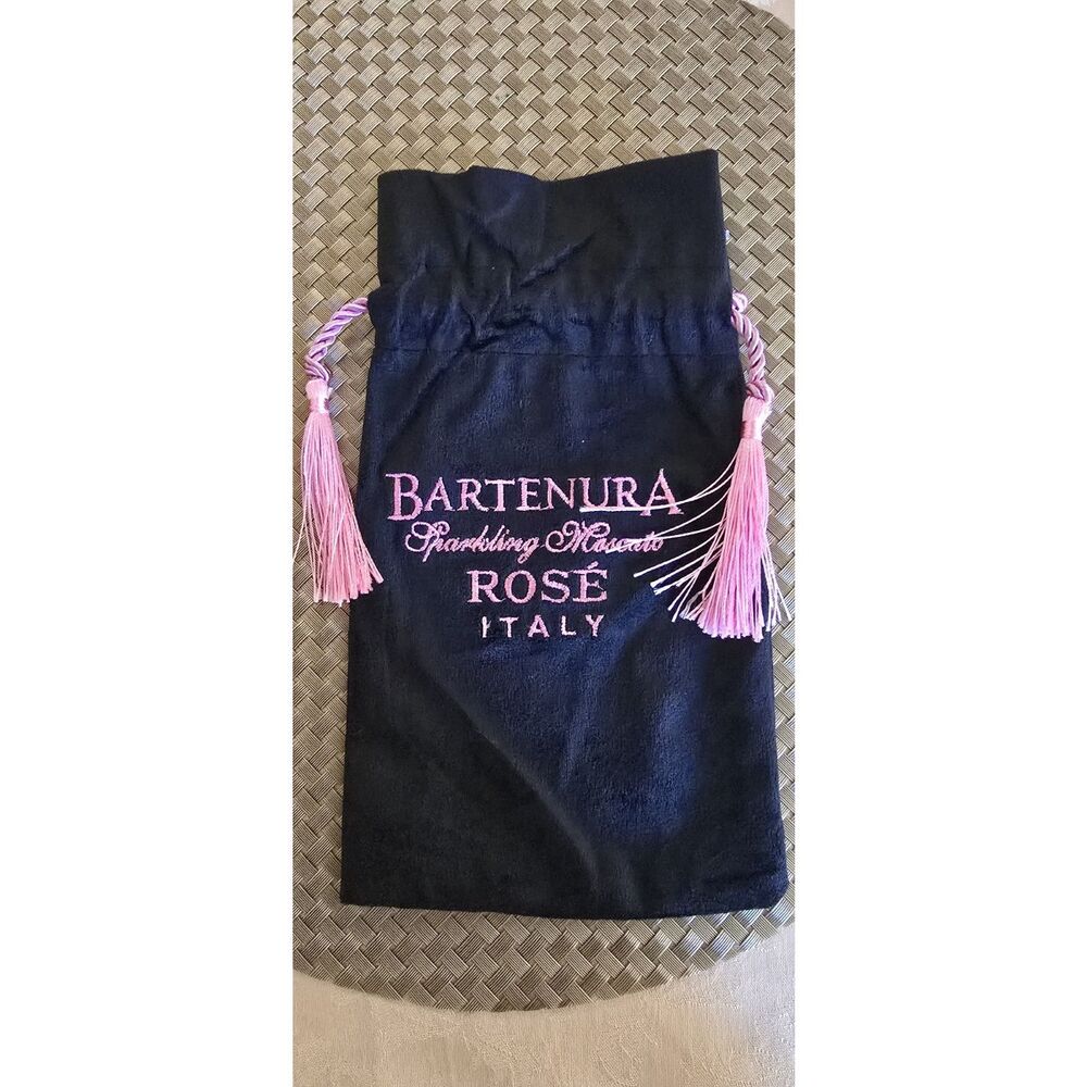 Bartenura Sparkling Moscato Rose Italy Velvet Feel Drawstring Bag Pink/black NWT